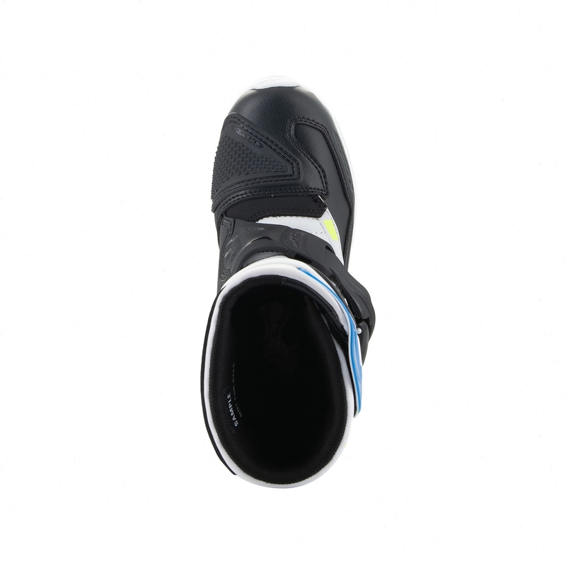 Botas de moto para niños Alpinestars Tech 3S en blanco, negro y azul