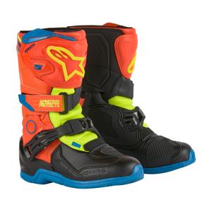 Botas de moto Alpinestars Tech 3S Kids 2024 Naranja Fluo-Azul-Amarillo Fluo-Negro para niños