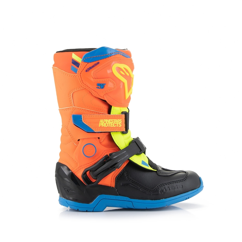 Botas de moto Alpinestars Tech 3S Kids Naranja Fluo-Azul-Amarillo Fluo-Negro para niños