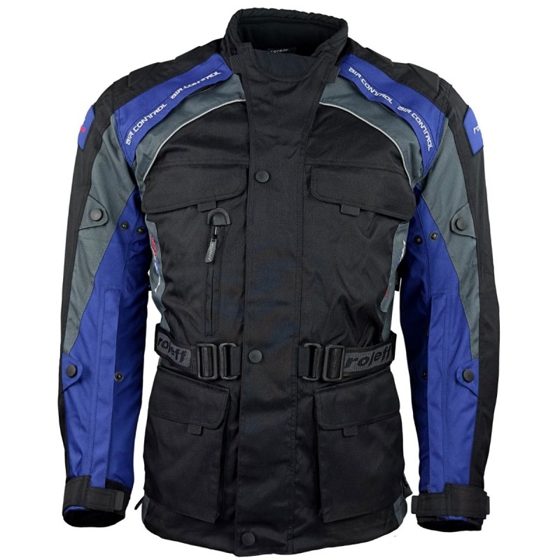Chaqueta de moto Roleff Liverpool negra y azul