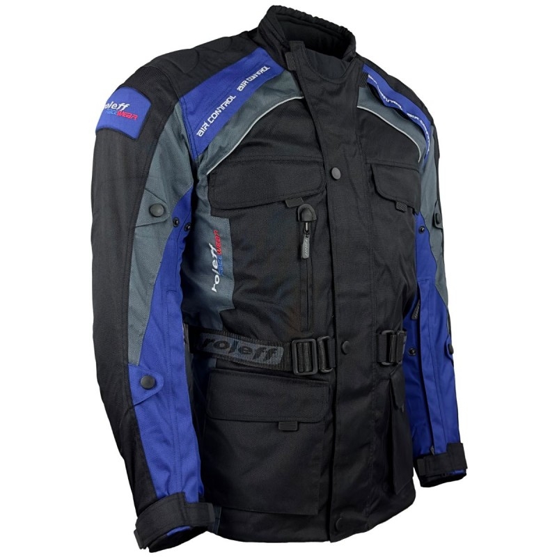 Chaqueta de moto Roleff Liverpool negra y azul