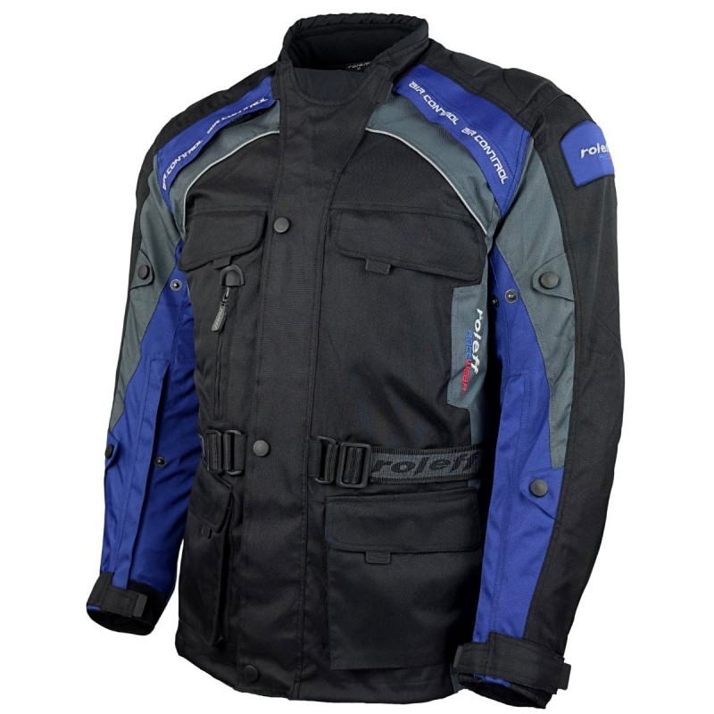 Chaqueta de moto Roleff Liverpool negra y azul