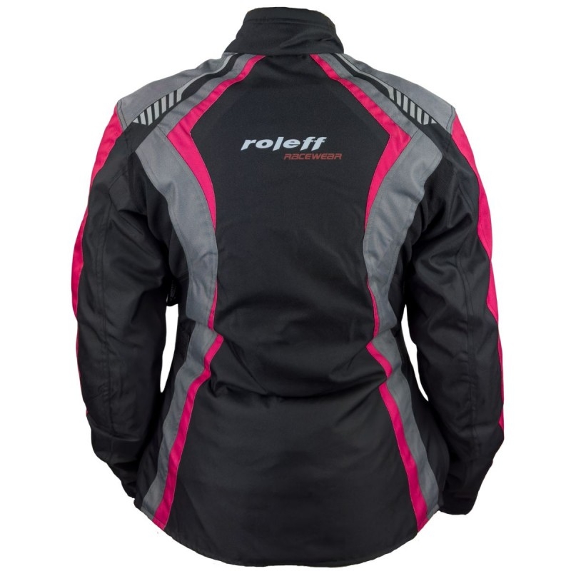 Chaqueta de moto para mujer Roleff Estretta negro-rosa-gris