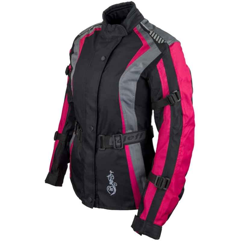 Chaqueta de moto para mujer Roleff Estretta negro-rosa-gris