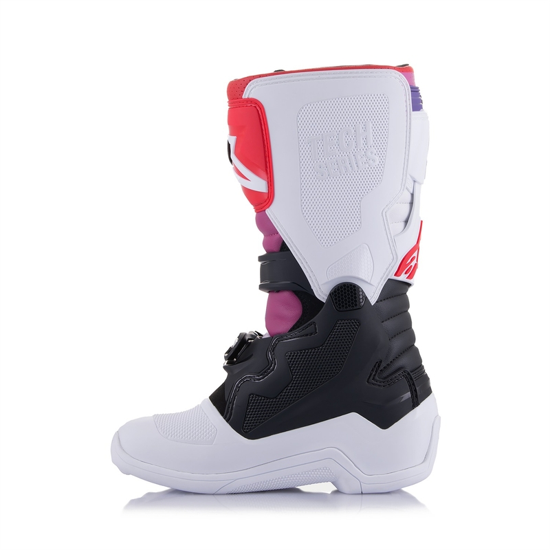 Botas de motocross para niños Alpinestars Tech 7 S (blanco, negro, rojo, azul y morado)