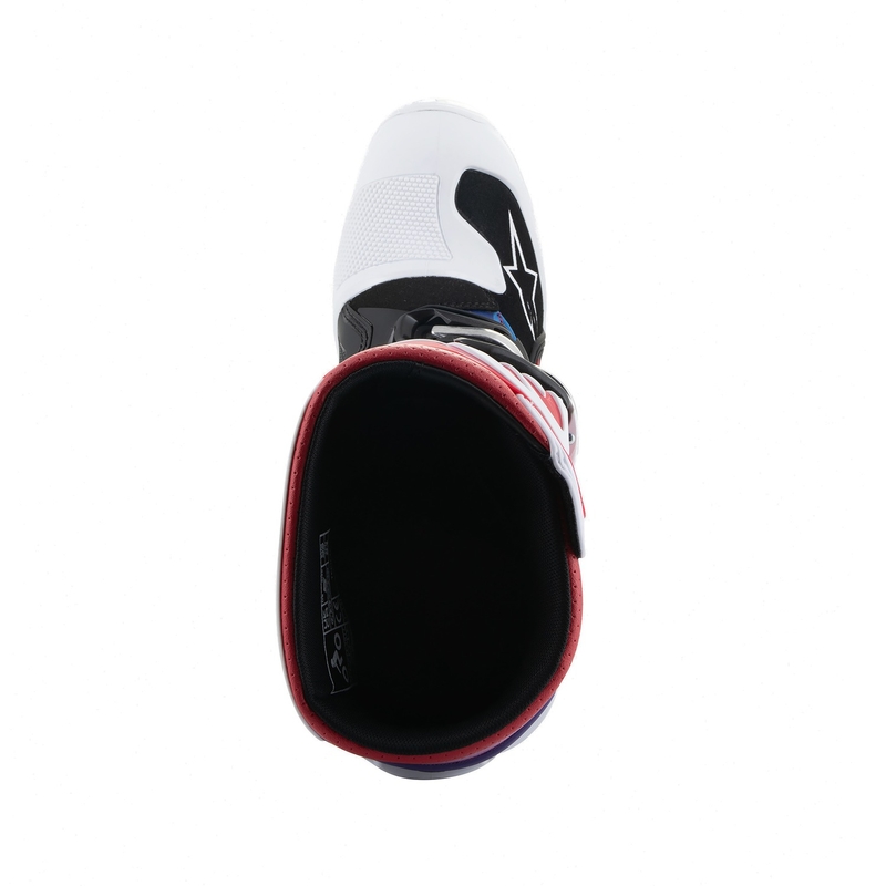 Botas de motocross para niños Alpinestars Tech 7 S (blanco, negro, rojo, azul y morado)