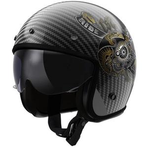 Casco de moto abierto LS2 OF601 Bob II Carbon Custom negro brillante