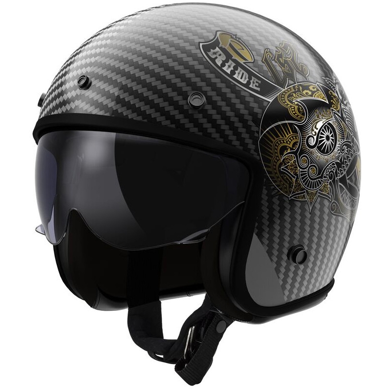 Casco de moto abierto LS2 OF601 Bob II Carbon Custom negro brillante