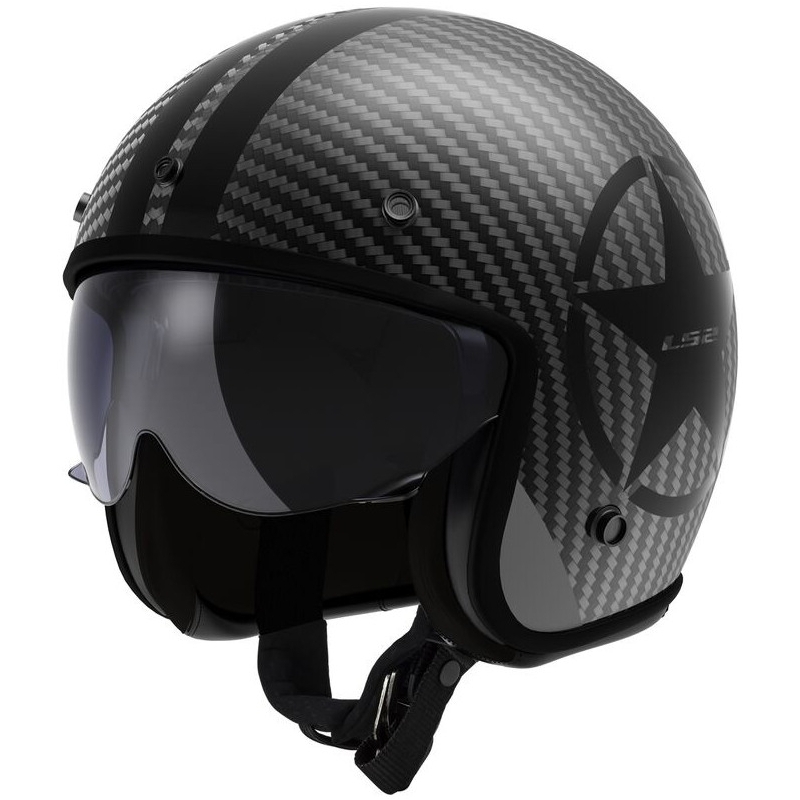 Casco de moto abierto LS2 OF601 Bob II Carbon Star negro mate