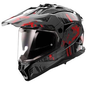 Casco moto enduro LS2 MX702 PIONEER II CRAZY negro-rojo