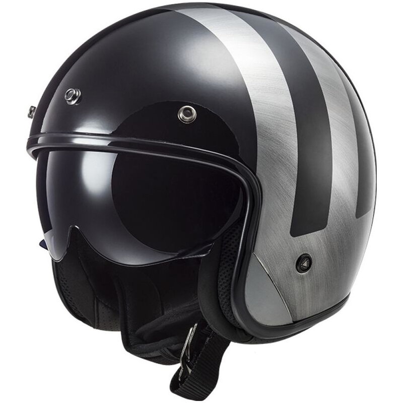 Casco de moto jet LS2 OF601 Bob II Lines jeans negro brillante