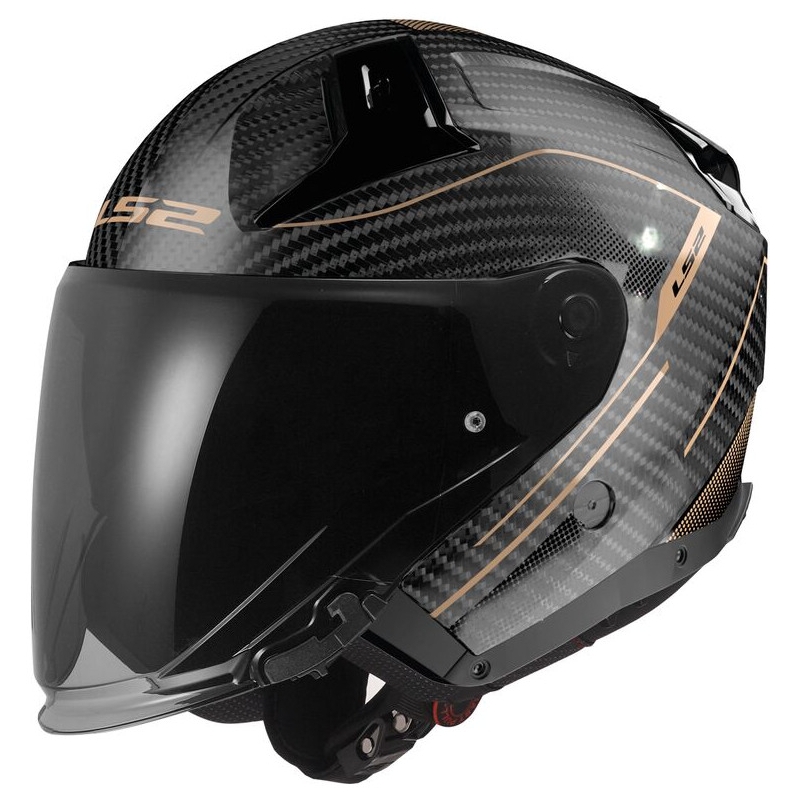Casco Moto Open LS2 OF603 Infinity II Carbon Counter Negro y Oro
