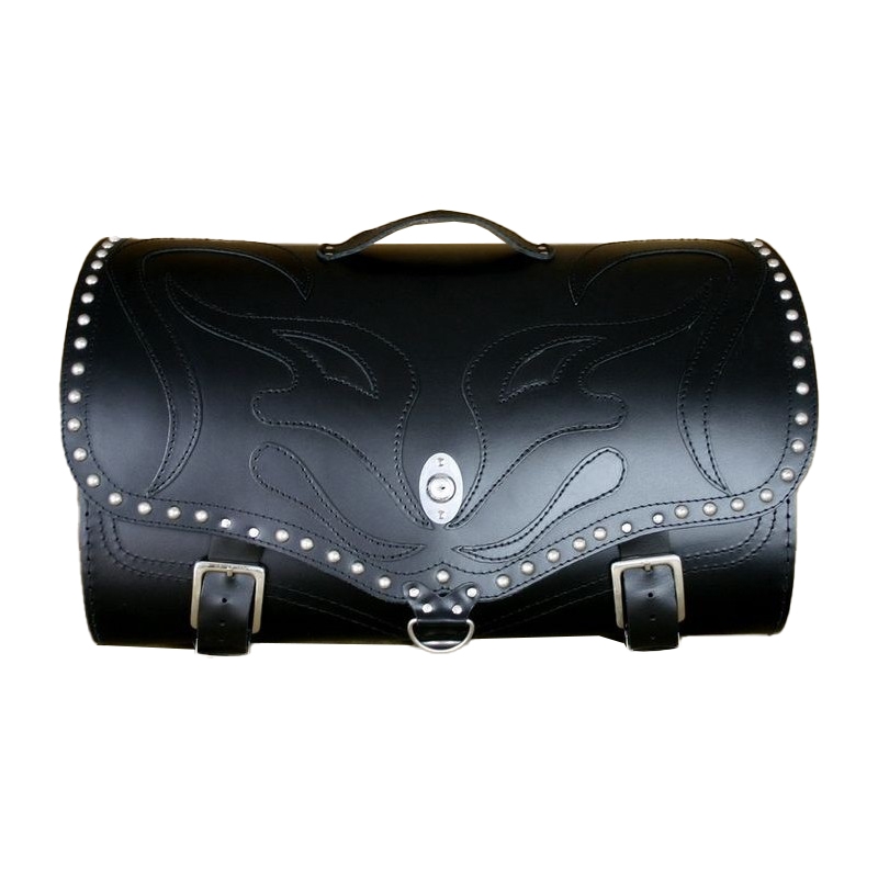 RSA K22 Black Demon bolsa de moto de cuero negro con remaches 42 l