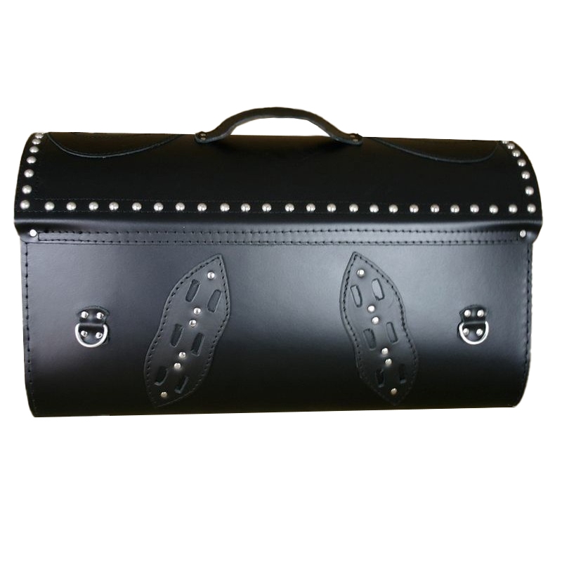 RSA K22 Black Demon bolsa de moto de cuero negro con remaches 42 l