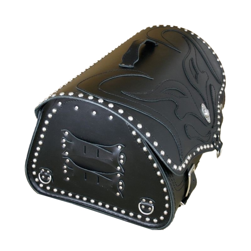 RSA K22 Black Demon bolsa de moto de cuero negro con remaches 42 l