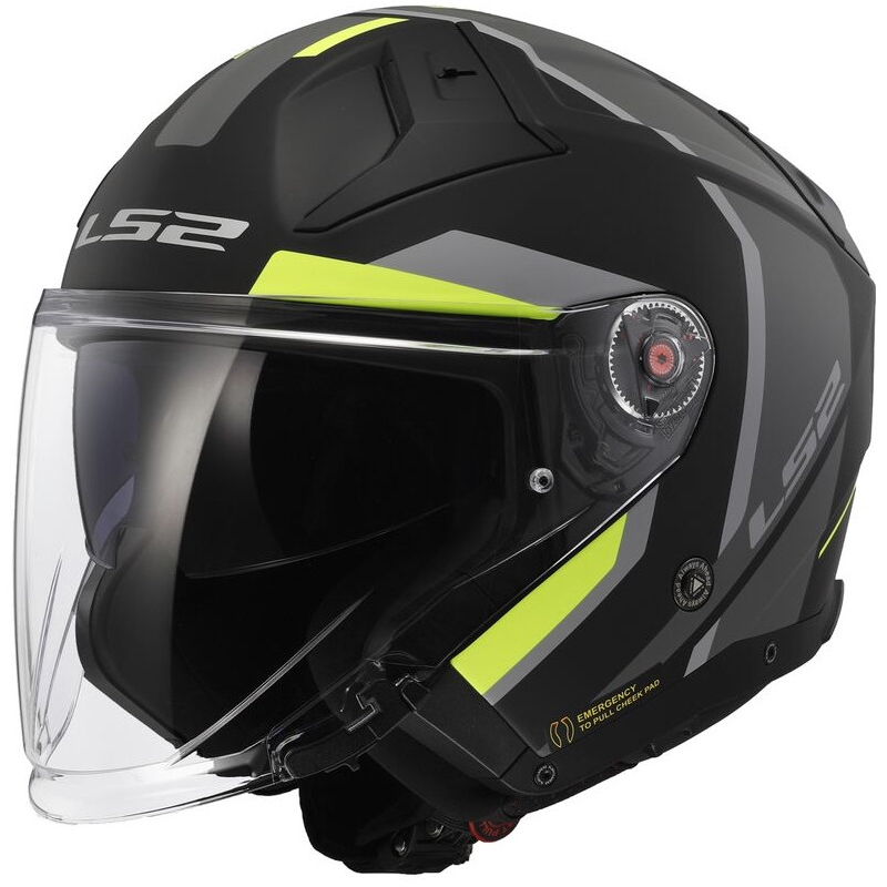 Casco de moto abierto LS2 OF603 Infinity II Focus negro-amarillo fluo