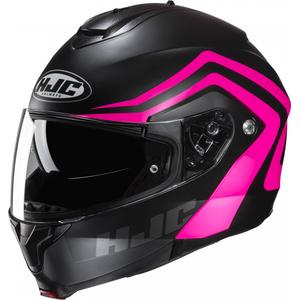 Casco de moto abatible HJC C91N Nepos MC8SF negro y rosa