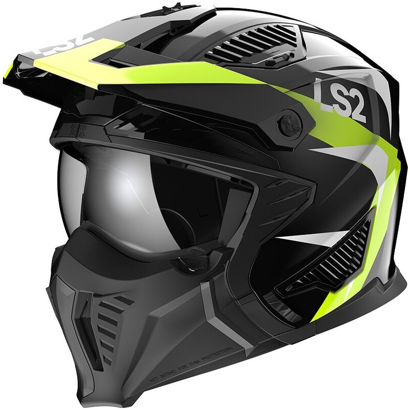 Casco de moto LS2 OF606 Drifter Triality negro-amarillo fluo