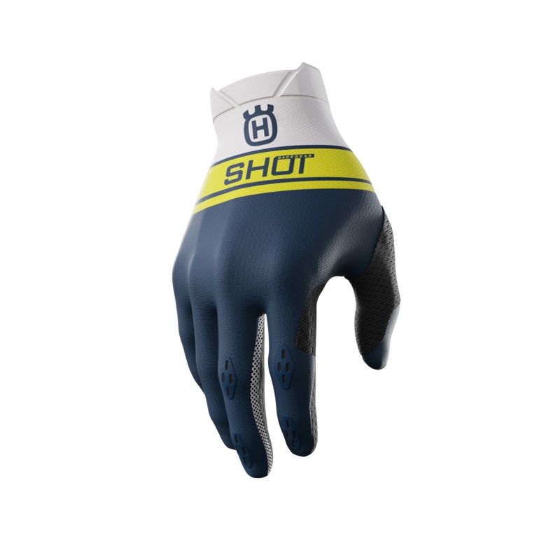 Guantes de motocross Shot Aerolite Husqvarna LE blanco-azul en oferta liquidación