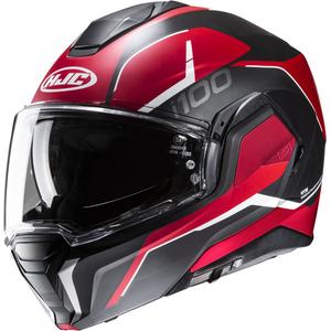 Casco de moto abatible HJC i100 Lorix MC1SF negro y rojo