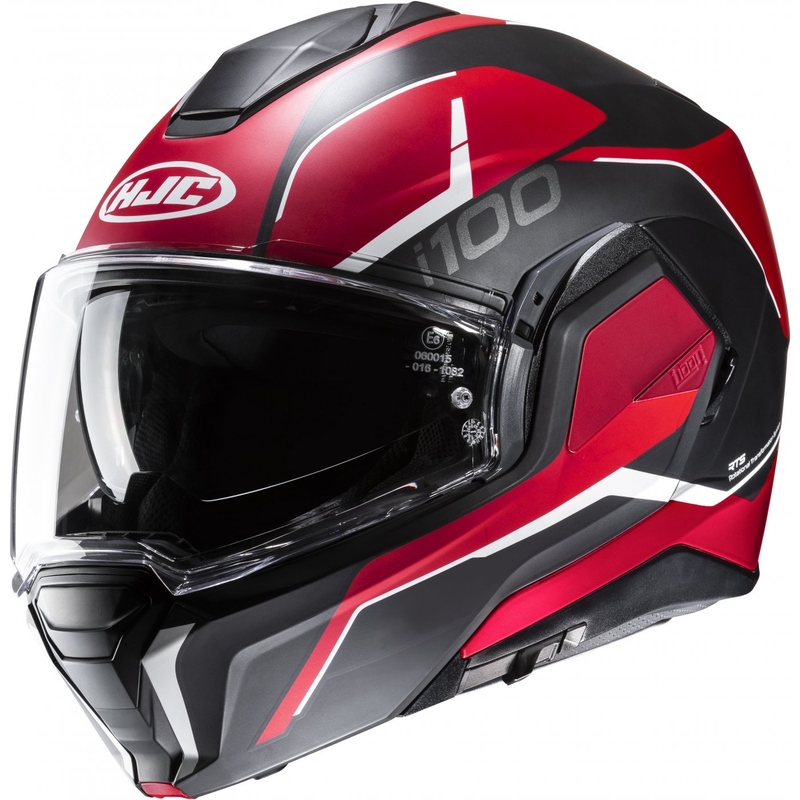 Casco de moto abatible HJC i100 Lorix MC1SF negro y rojo