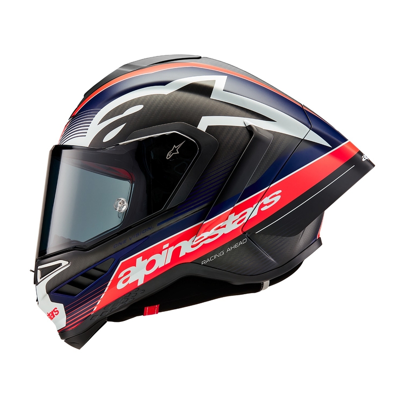 Casco integral de moto Alpinestars Supertech R-10 Team carbono fluo rojo-azul-blanco mate