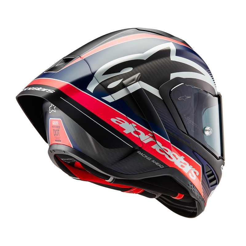 Casco integral de moto Alpinestars Supertech R-10 Team carbono fluo rojo-azul-blanco mate