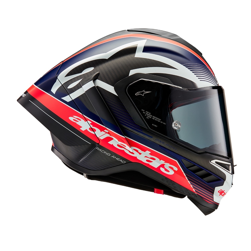 Casco integral de moto Alpinestars Supertech R-10 Team carbono fluo rojo-azul-blanco mate