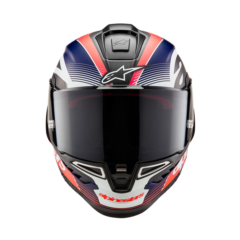 Casco integral de moto Alpinestars Supertech R-10 Team carbono fluo rojo-azul-blanco mate