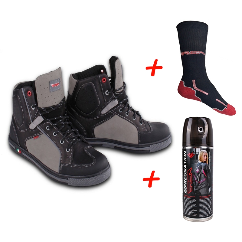 SET: Botas de moto RSA TRA + Impregnación + Calcetines funcionales RSA Classic