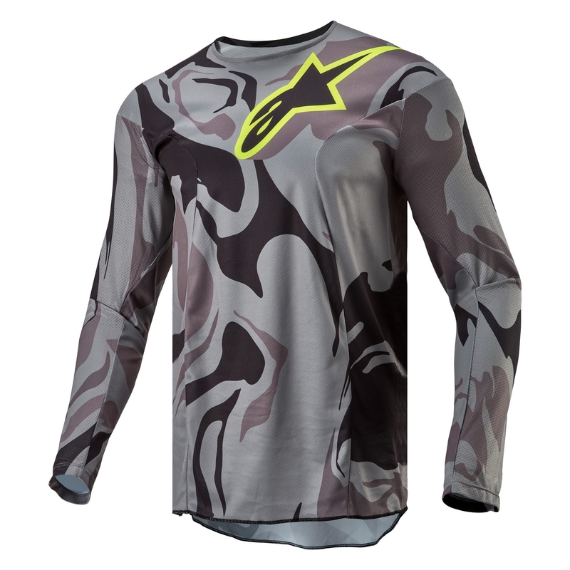 Camiseta de motocross Alpinestars Racer Tactical gris camuflaje-amarillo fluorescente-negro