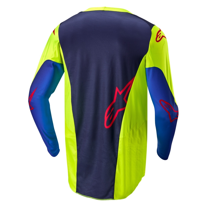 Camiseta de motocross Alpinestars Racer Hoen en amarillo fluorescente, azul y rojo