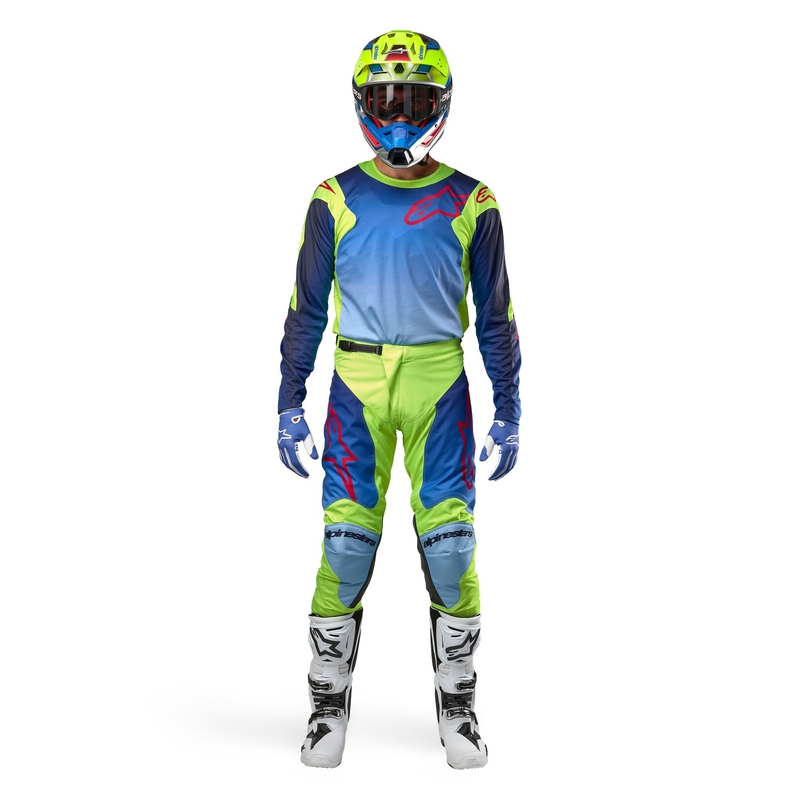 Camiseta de motocross Alpinestars Racer Hoen en amarillo fluorescente, azul y rojo