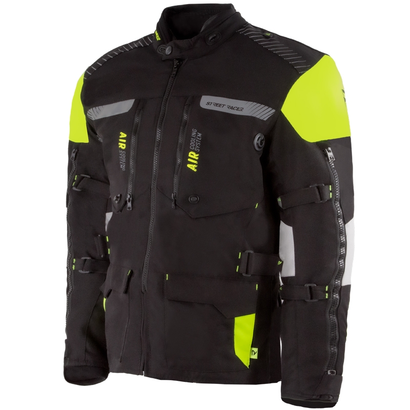 Chaqueta de moto Street Racer para todas las estaciones, color negro y amarillo fluorescente