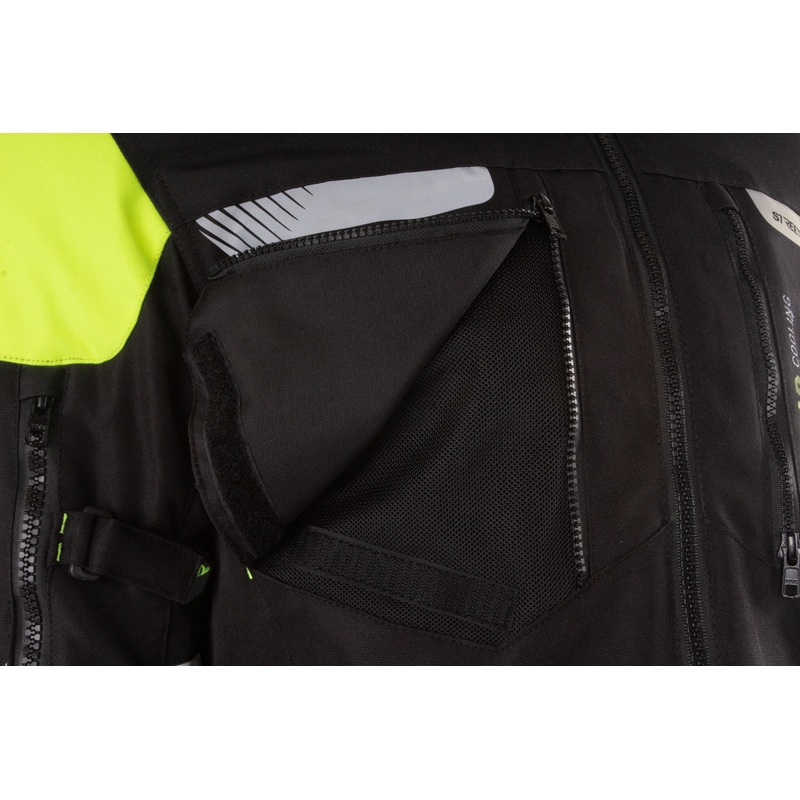 Chaqueta de moto Street Racer para todas las estaciones, color negro y amarillo fluorescente