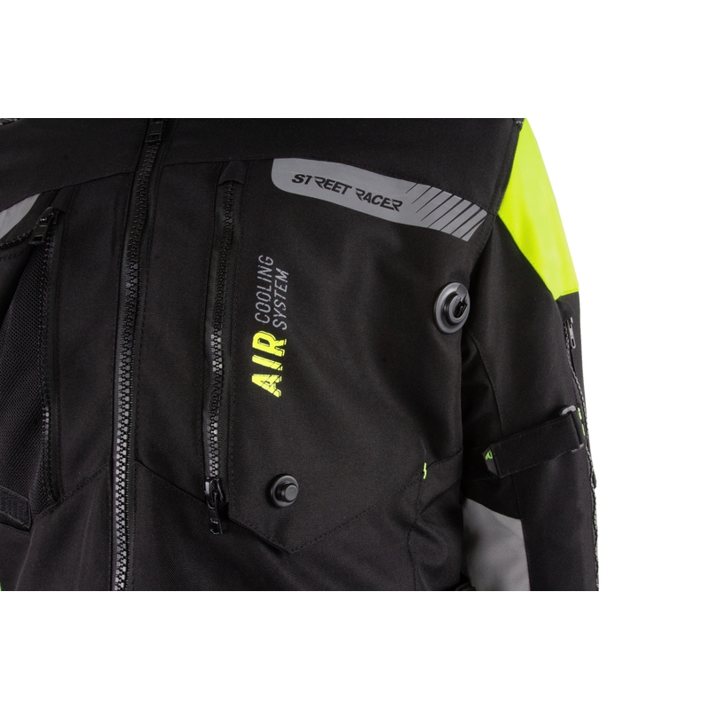 Chaqueta de moto Street Racer para todas las estaciones, color negro y amarillo fluorescente