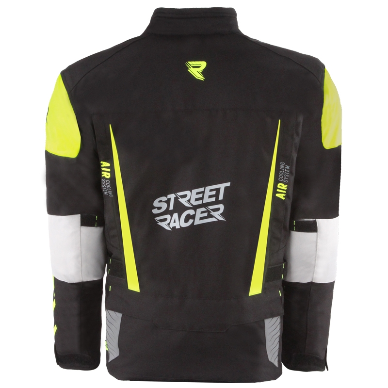 Chaqueta de moto Street Racer para todas las estaciones, color negro y amarillo fluorescente