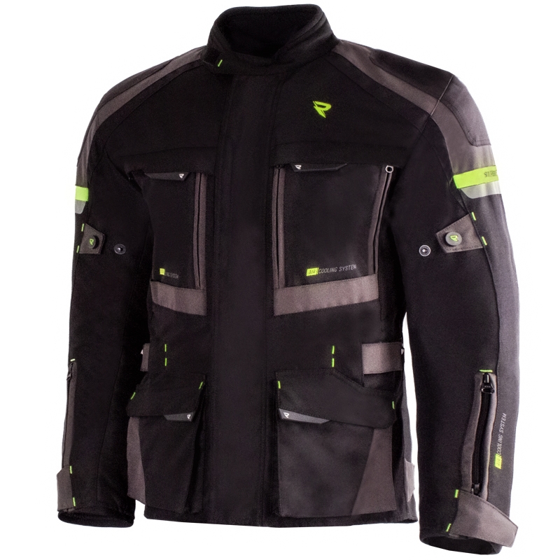 Chaqueta de moto Street Racer Rocket negra-gris-amarilla fluorescente