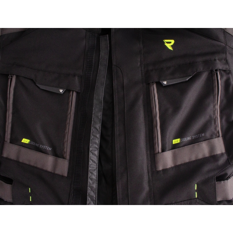 Chaqueta de moto Street Racer Rocket negra-gris-amarilla fluorescente