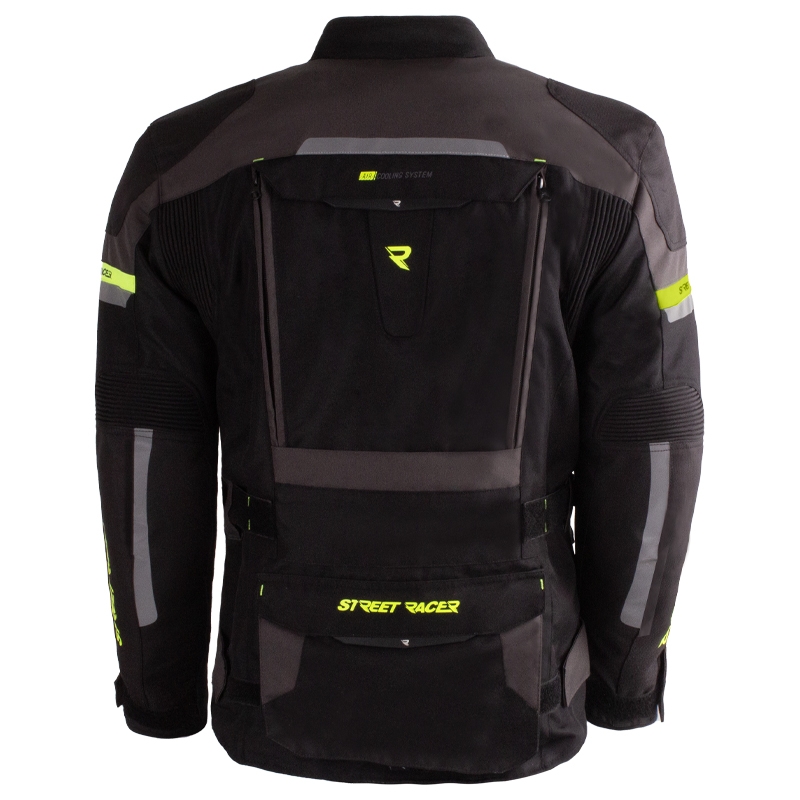 Chaqueta de moto Street Racer Rocket negra-gris-amarilla fluorescente
