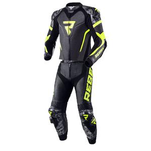 Traje de moto Rebelhorn Rebel negro-gris-amarillo fluo