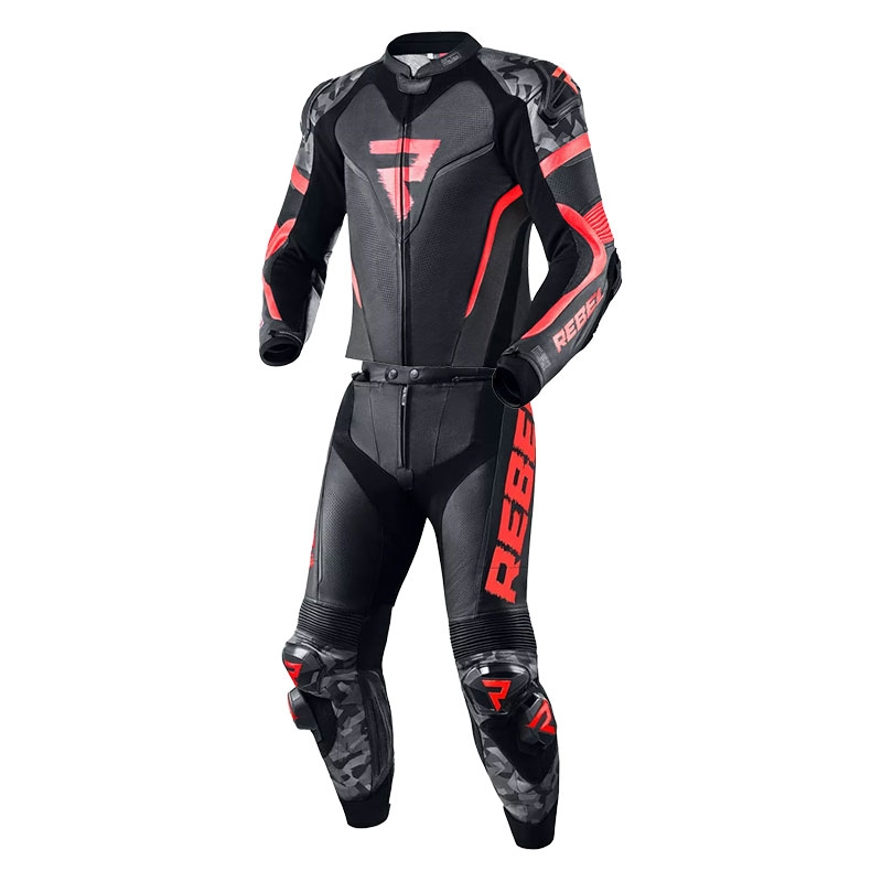 Traje de moto Rebelhorn Rebel fluo rojo-negro