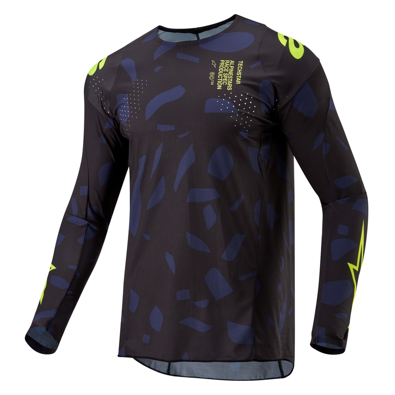 Camiseta de motocross Alpinestars Techstar Rantera negra, azul y amarilla fluorescente