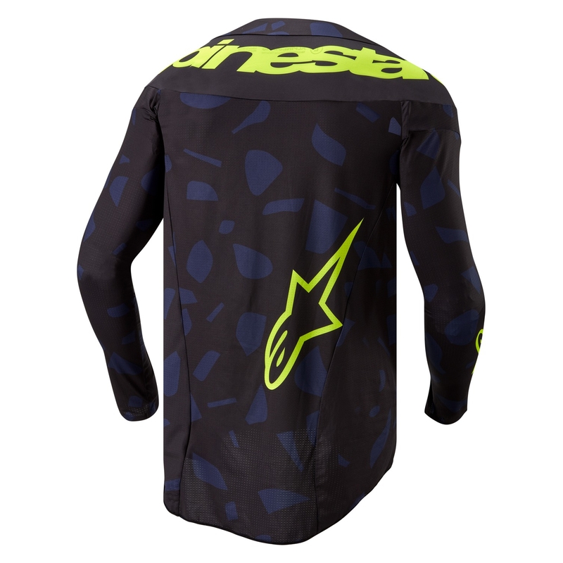 Camiseta de motocross Alpinestars Techstar Rantera negra, azul y amarilla fluorescente