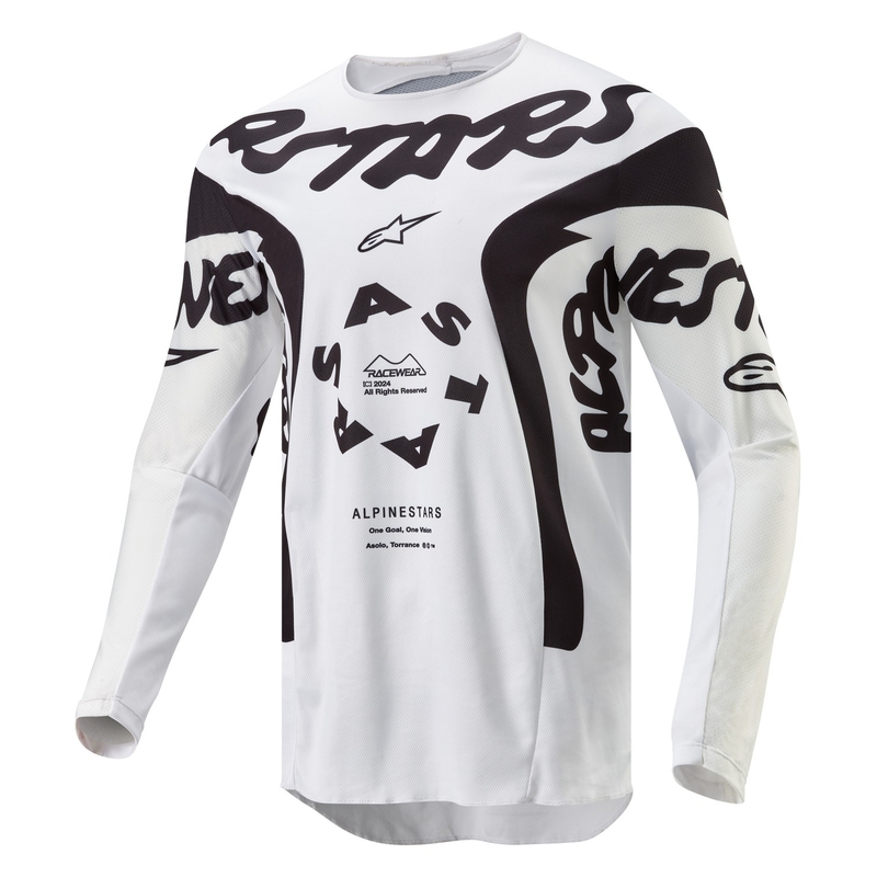 Camiseta de motocross Alpinestars Racer Hana en blanco y negro
