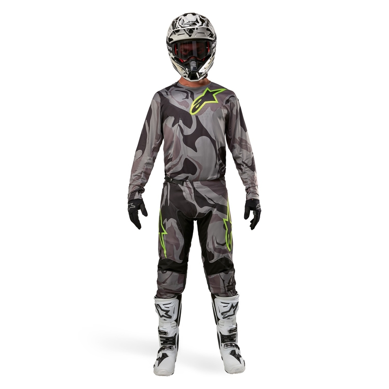 Pantalones de motocross Alpinestars Racer Tactical gris camuflaje-amarillo fluorescente-negro