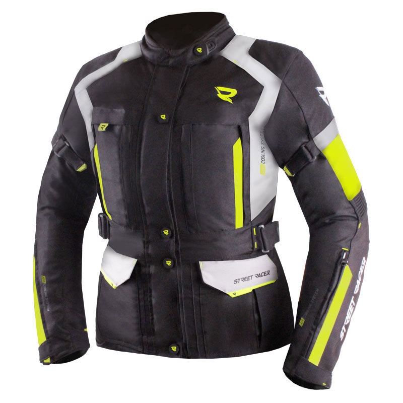 Chaqueta de moto para mujer Street Racer Hilax negro-gris-amarillo flúor