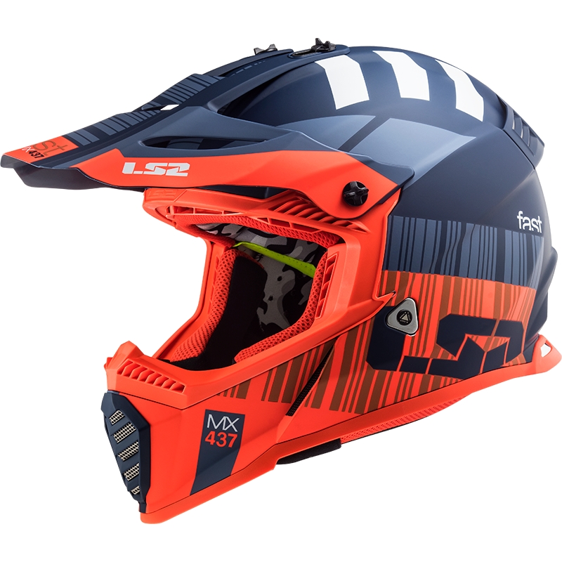 Casco de motocross para niños LS2 MX437 FAST EVO MINI XCODE fluo naranja-azul
