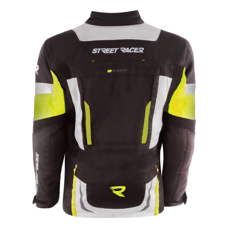 Chaqueta de moto Street Racer Hilax en negro-gris-amarillo fluorescente