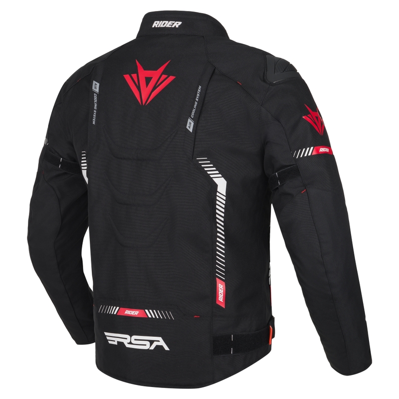 Chaqueta de moto RSA Rider negra, blanca y roja